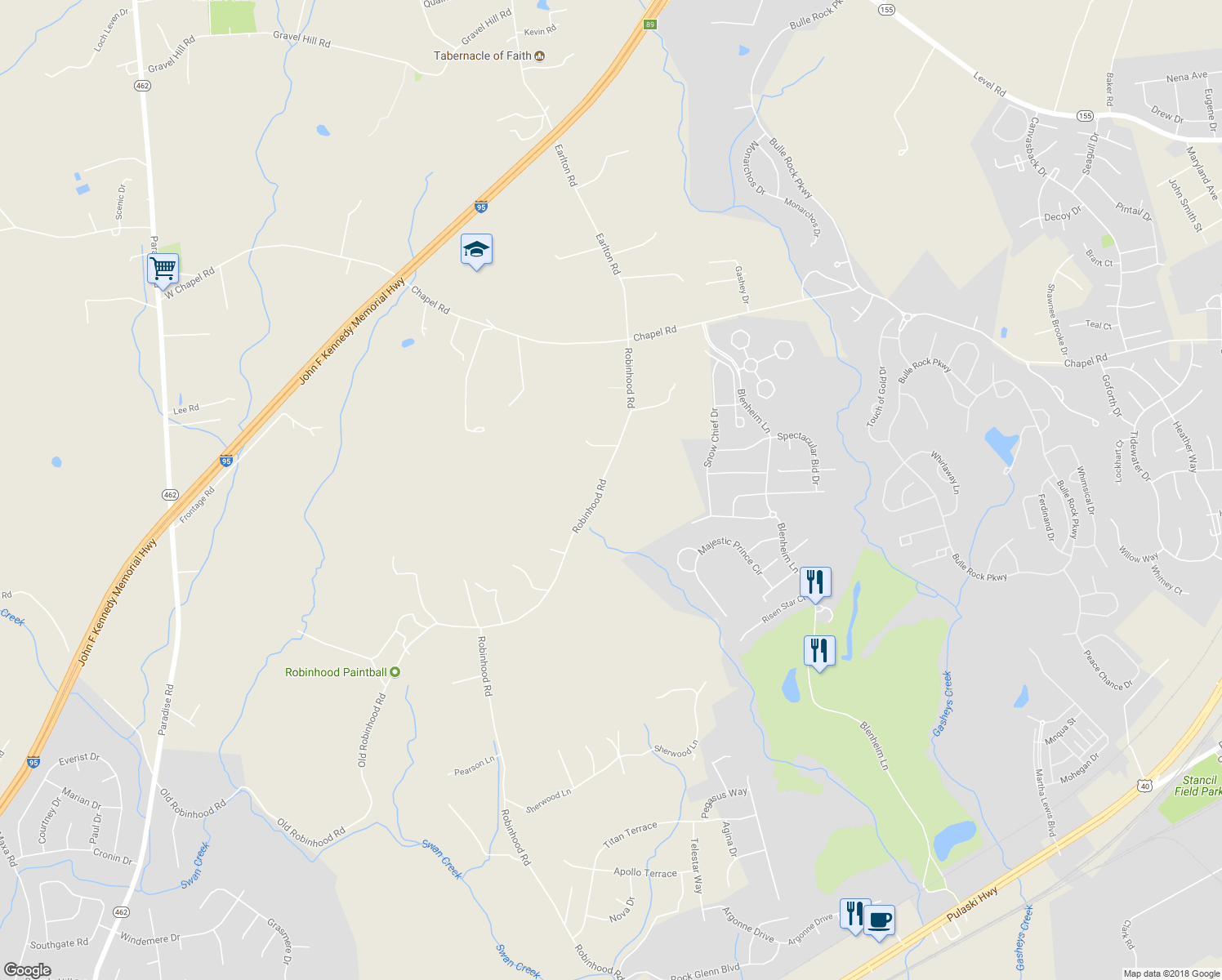 map of restaurants, bars, coffee shops, grocery stores, and more near 541 Robinhood Road in Havre de Grace