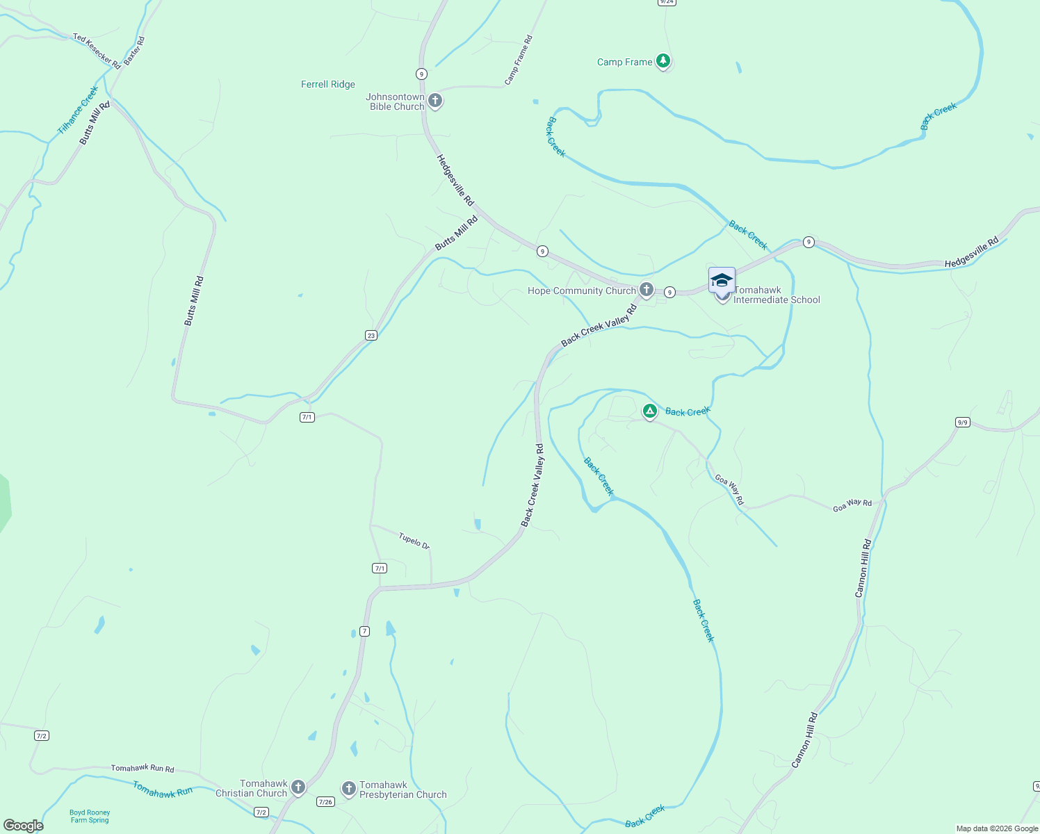 map of restaurants, bars, coffee shops, grocery stores, and more near 14161-14429 Back Creek Valley Road in Hedgesville