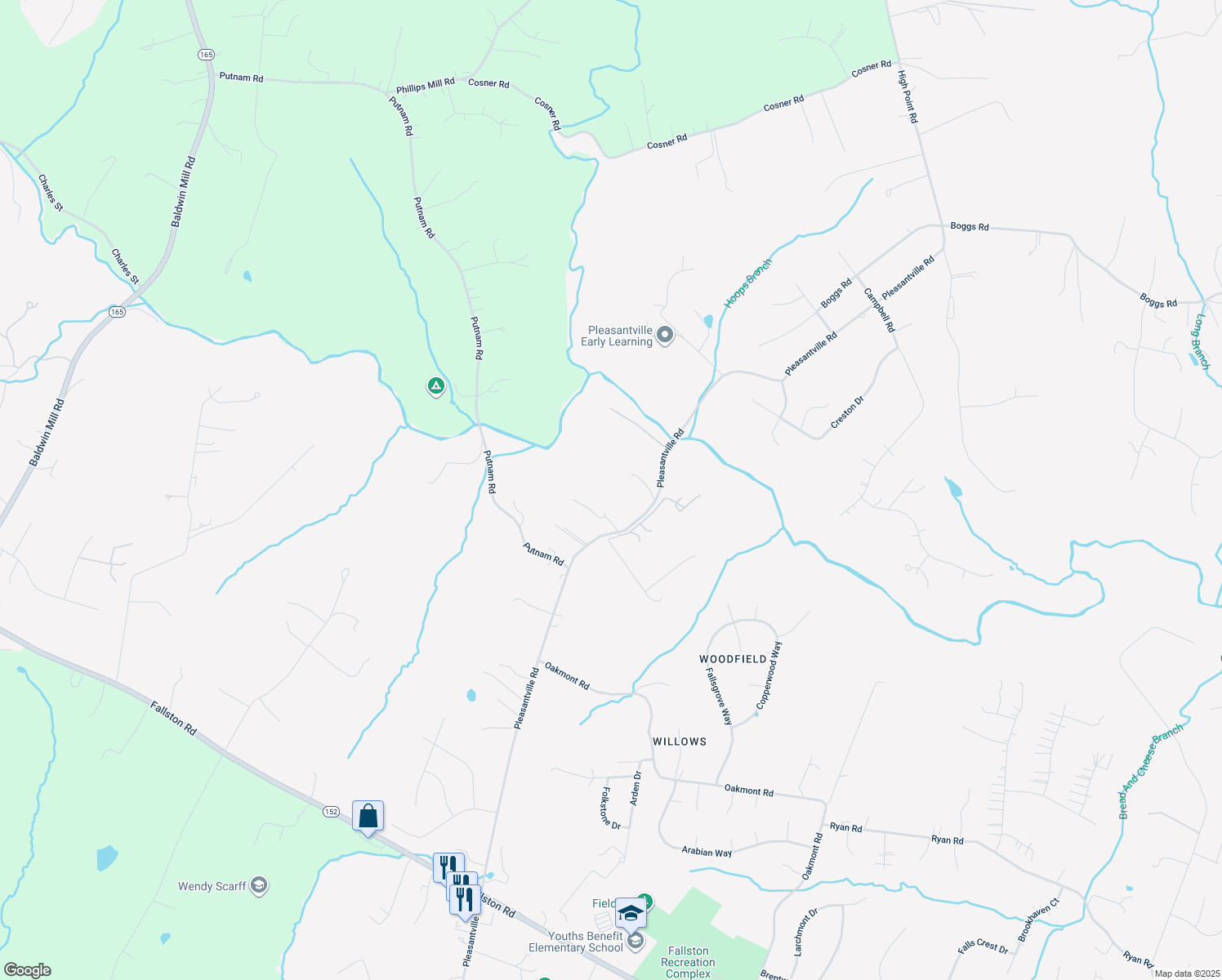 map of restaurants, bars, coffee shops, grocery stores, and more near 1932 Pleasantville Road in Forest Hill