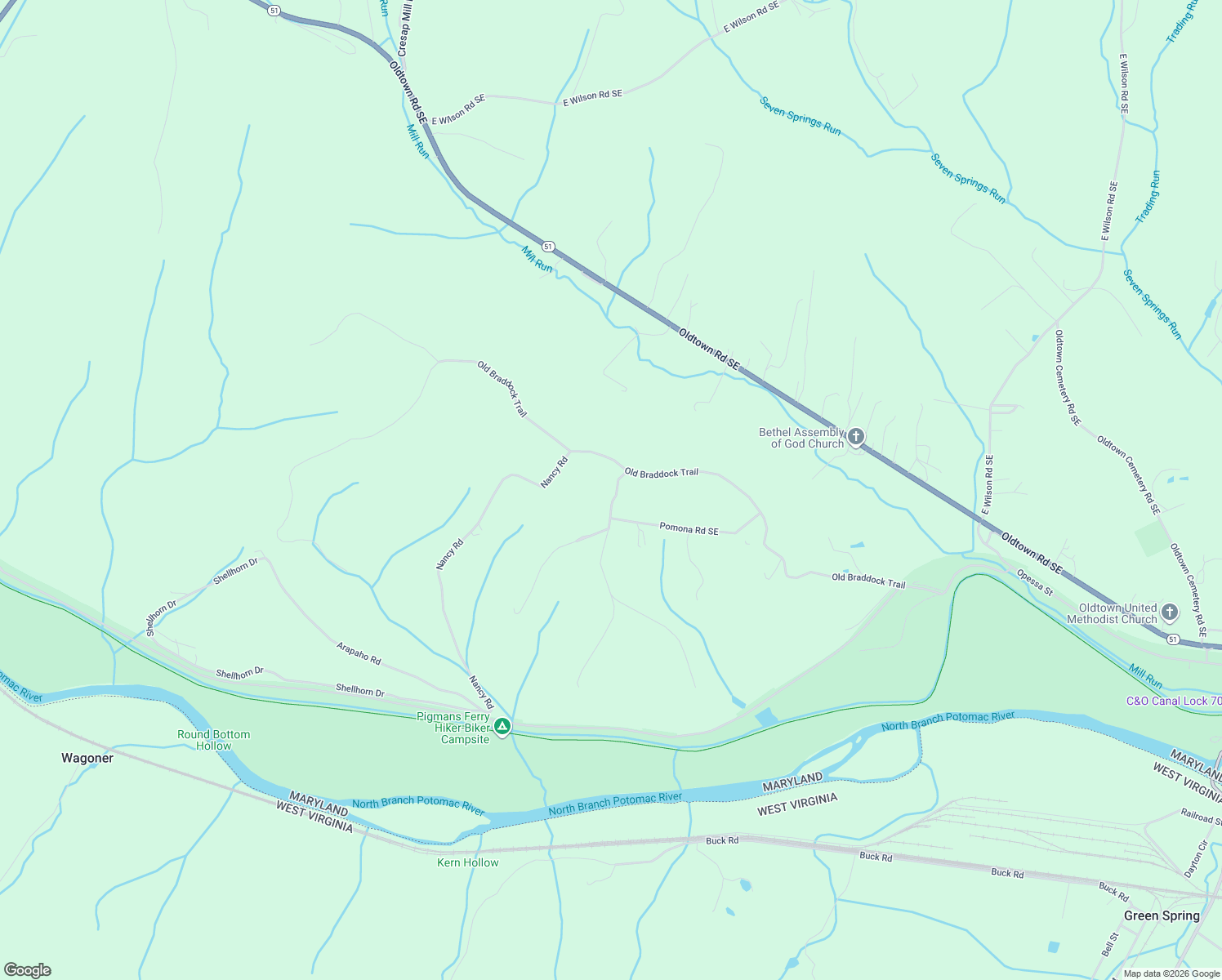 map of restaurants, bars, coffee shops, grocery stores, and more near 17116 Old Braddock Trail in Oldtown