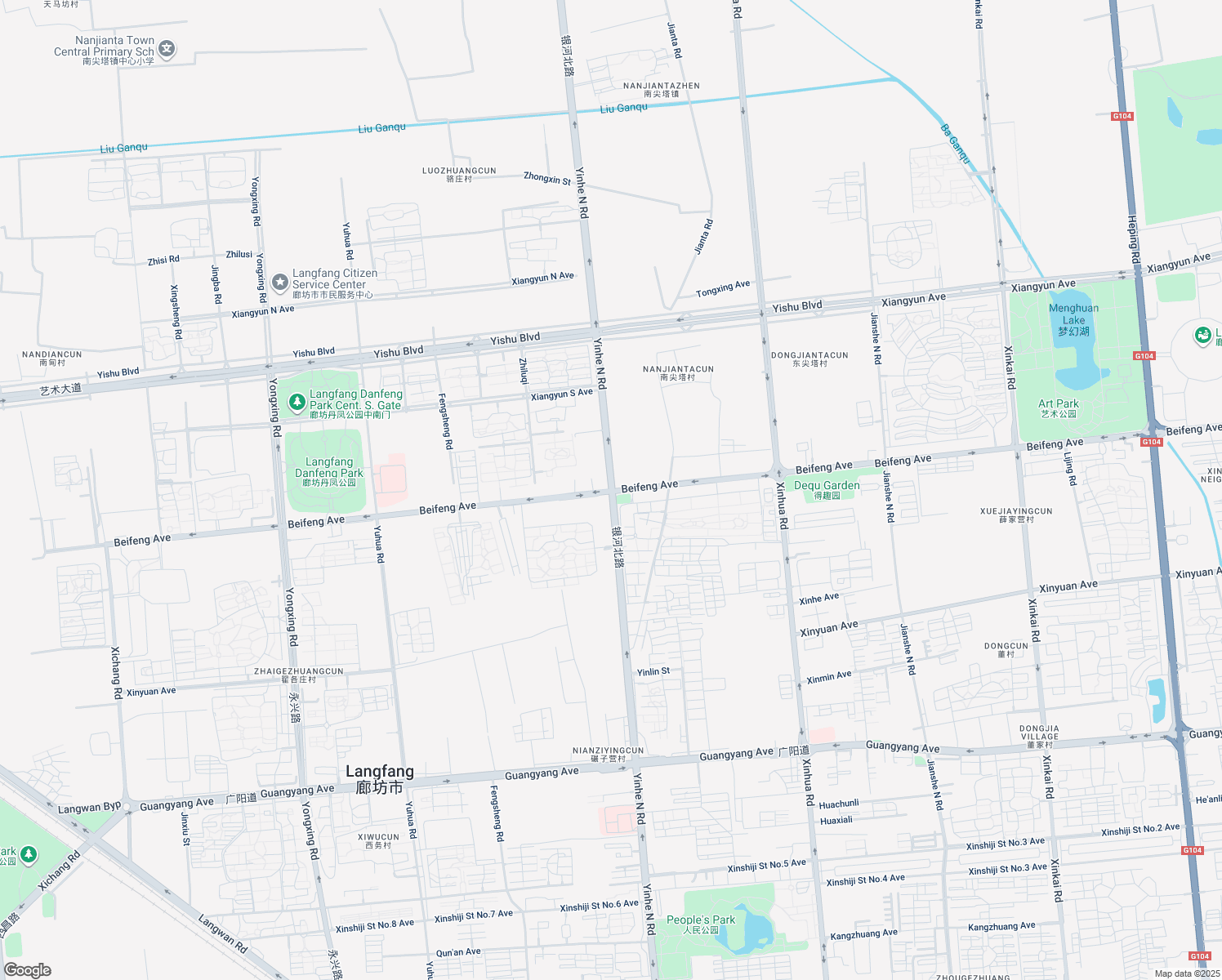 map of restaurants, bars, coffee shops, grocery stores, and more near Yin He Bei Lu in Lang Fang Shi