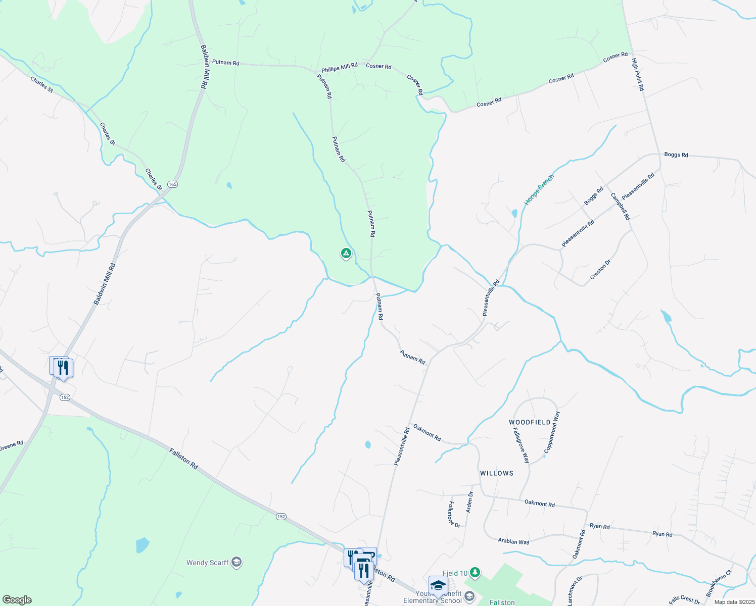 map of restaurants, bars, coffee shops, grocery stores, and more near 2129 Putnam Road in Forest Hill