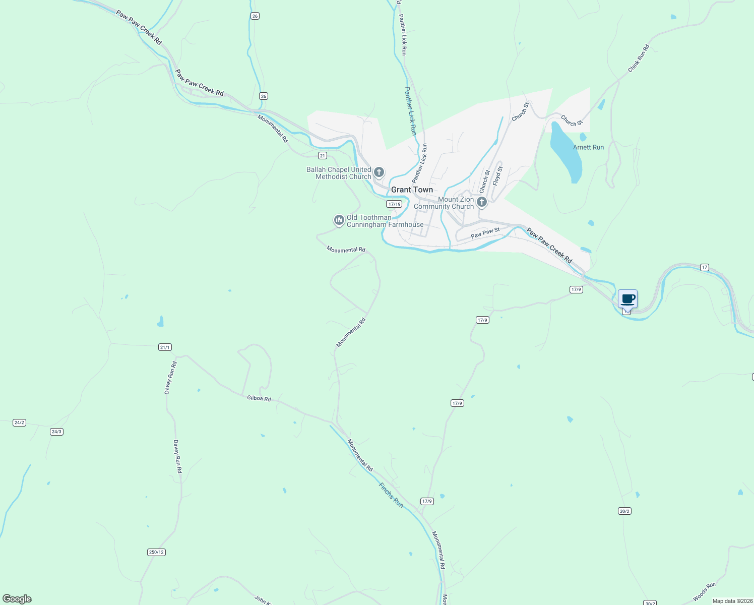map of restaurants, bars, coffee shops, grocery stores, and more near 1480 Monumental Road in Fairmont