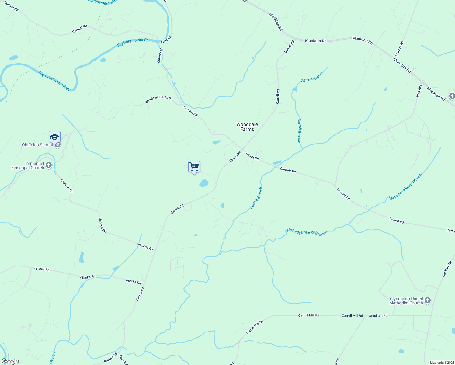 map of restaurants, bars, coffee shops, grocery stores, and more near 15637 Carroll Road in Monkton