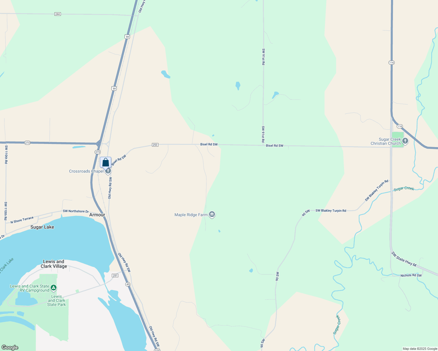 map of restaurants, bars, coffee shops, grocery stores, and more near 9534 Bisel Road Southwest in Rushville