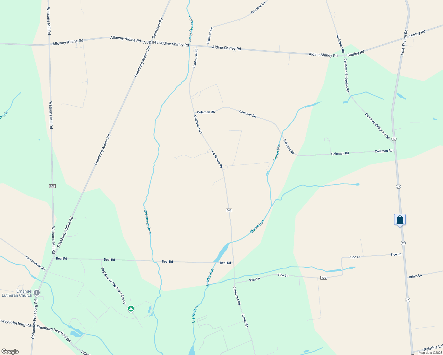 map of restaurants, bars, coffee shops, grocery stores, and more near 157 Canhouse Road in Elmer