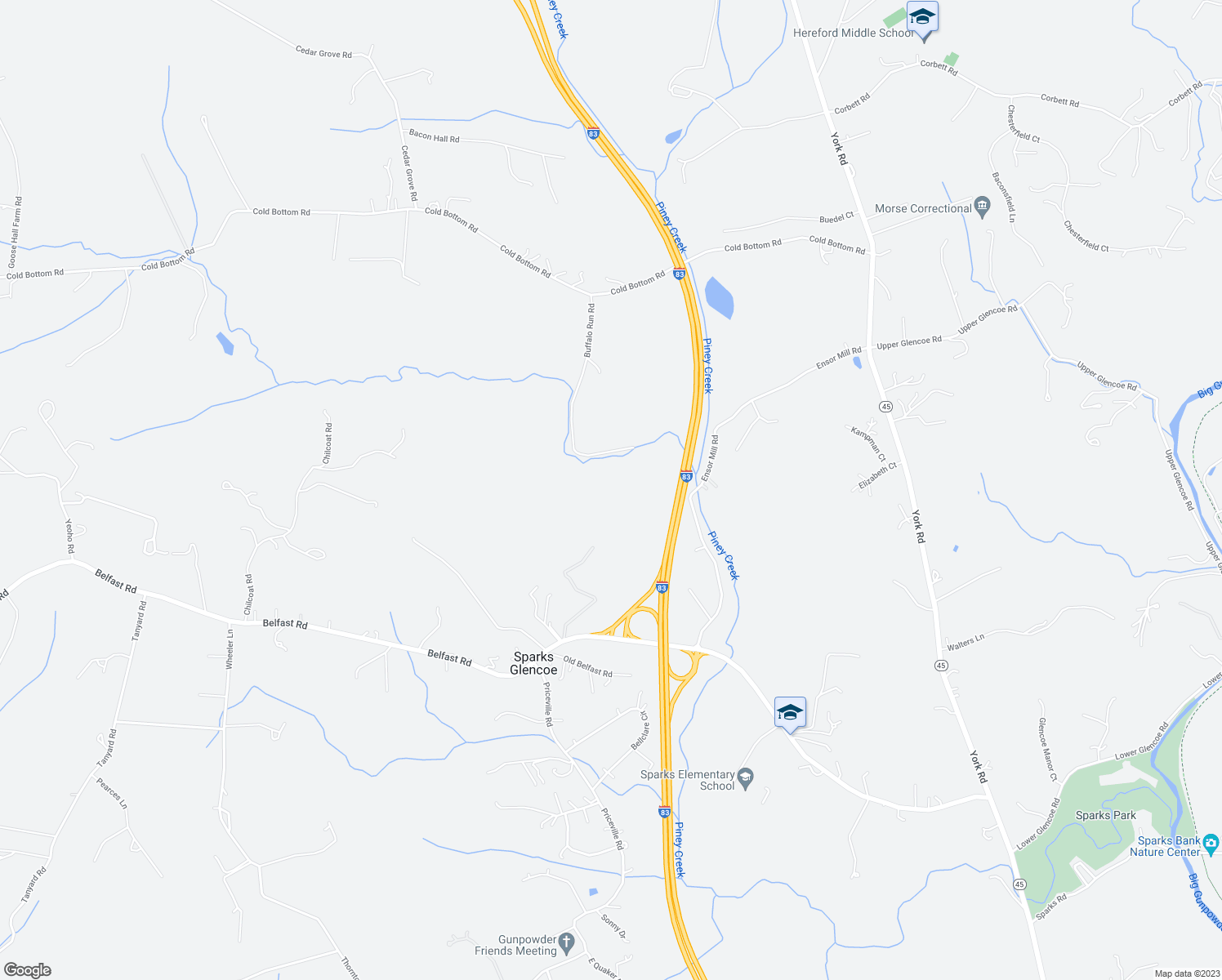 map of restaurants, bars, coffee shops, grocery stores, and more near 734 Belfast Road in Sparks Glencoe