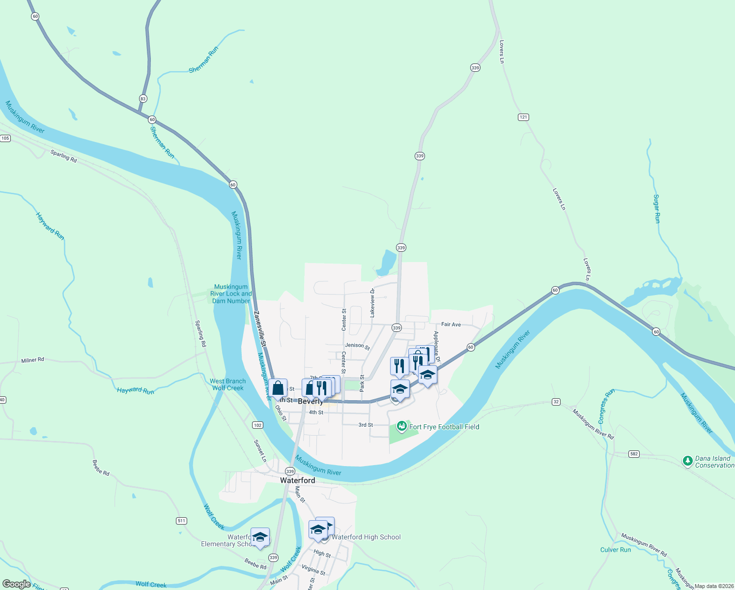 map of restaurants, bars, coffee shops, grocery stores, and more near 1013 Lakeview Dr in Beverly