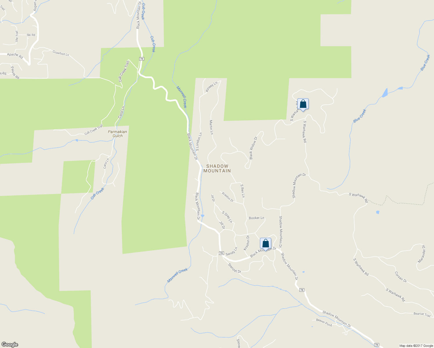 map of restaurants, bars, coffee shops, grocery stores, and more near 8932 Martin Lane in Conifer