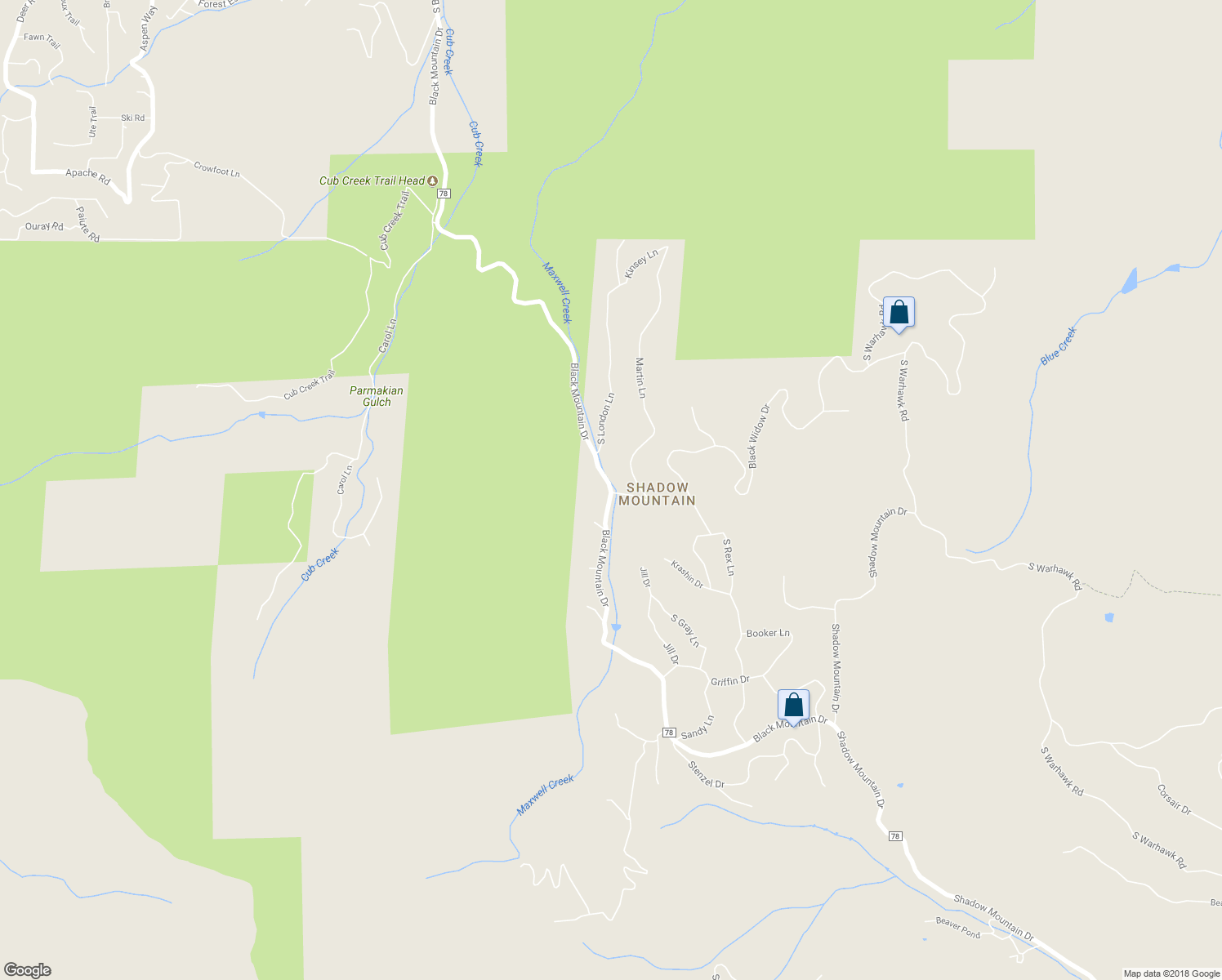 map of restaurants, bars, coffee shops, grocery stores, and more near 8498 Black Mountain Drive in Conifer