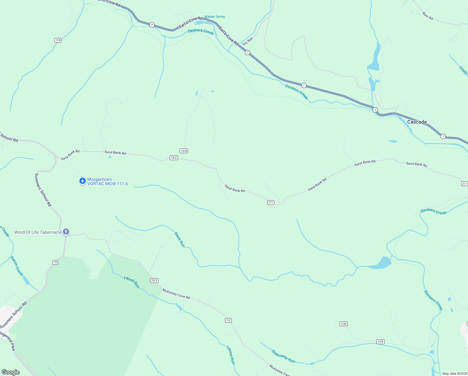 map of restaurants, bars, coffee shops, grocery stores, and more near 1328-1770 Sand Bank Road in Masontown