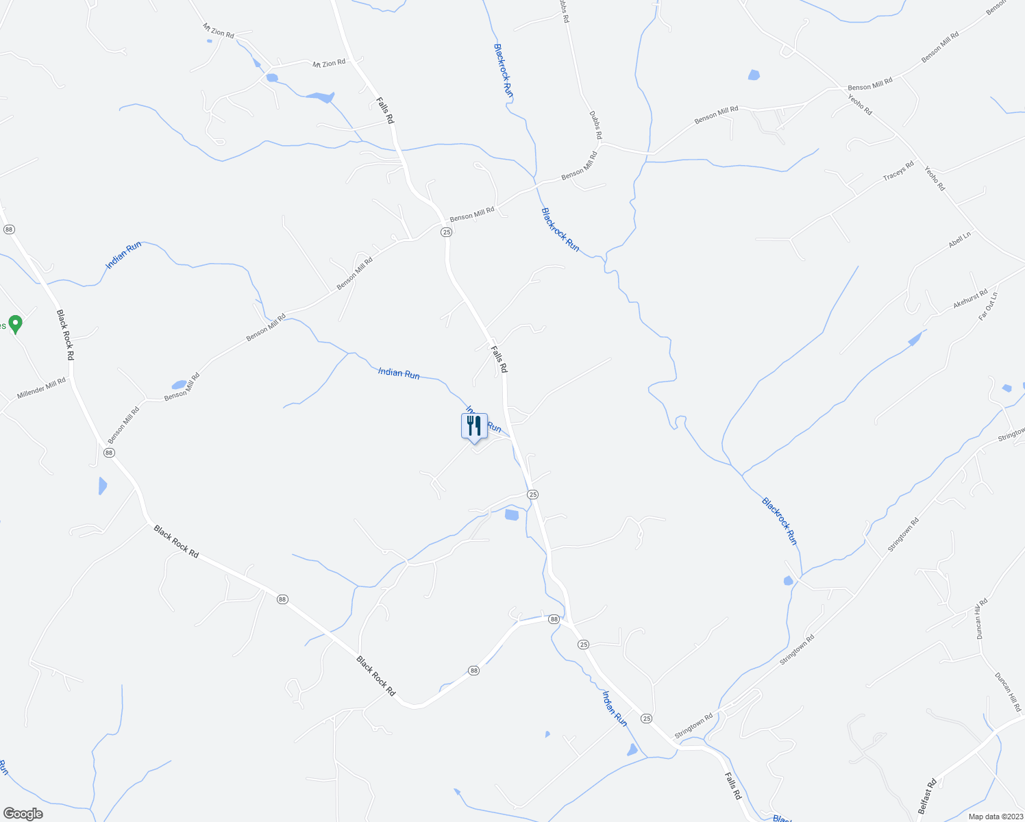 map of restaurants, bars, coffee shops, grocery stores, and more near 15813 Falls Road in Sparks Glencoe