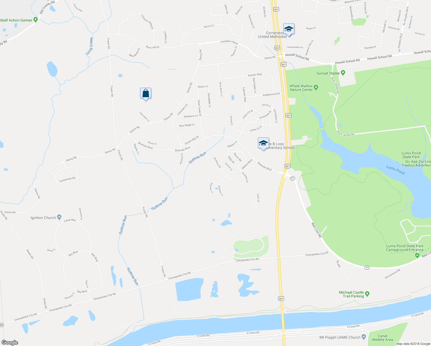 map of restaurants, bars, coffee shops, grocery stores, and more near 21 Shane Circle in Bear