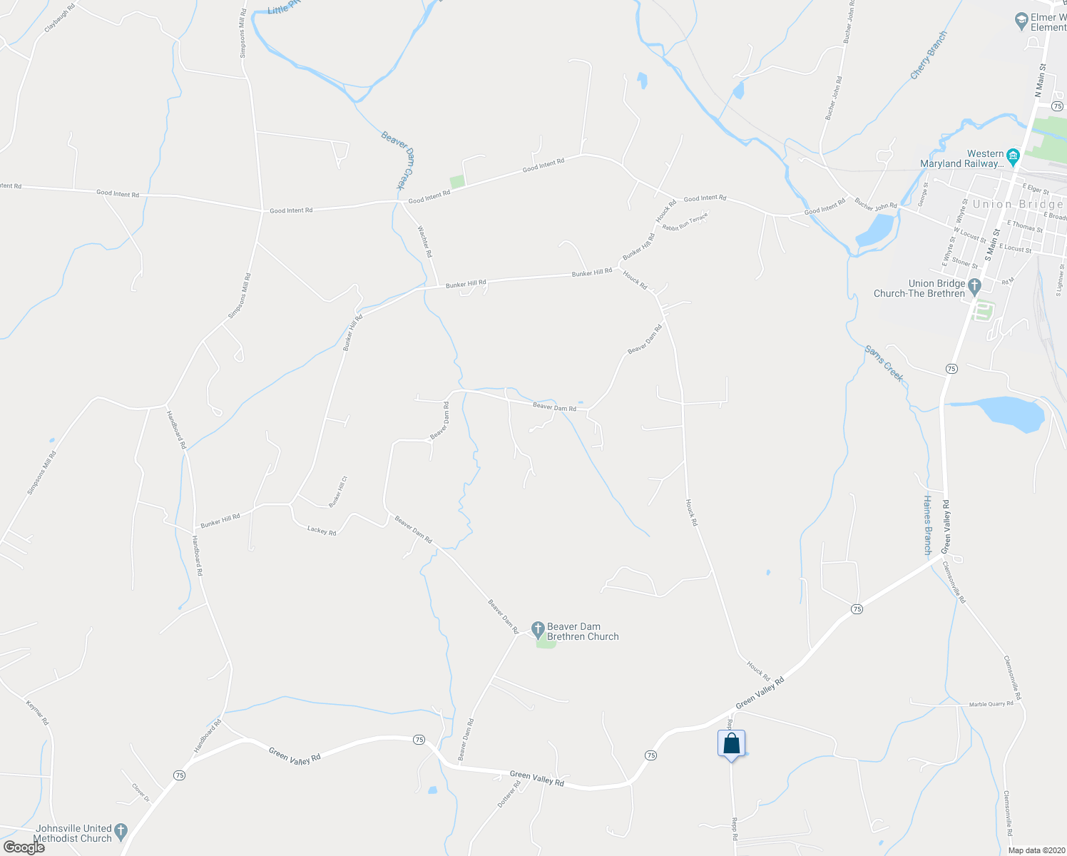 map of restaurants, bars, coffee shops, grocery stores, and more near 11927 Beaver Dam Road in Union Bridge