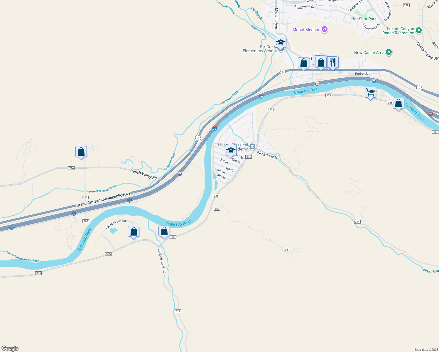 map of restaurants, bars, coffee shops, grocery stores, and more near 6th Street in New Castle