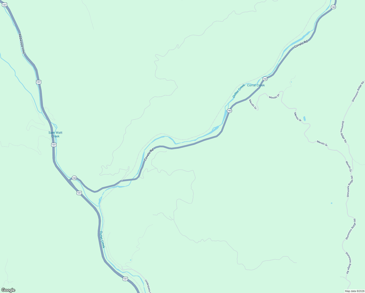 map of restaurants, bars, coffee shops, grocery stores, and more near 35958 Covelo Road in Willits