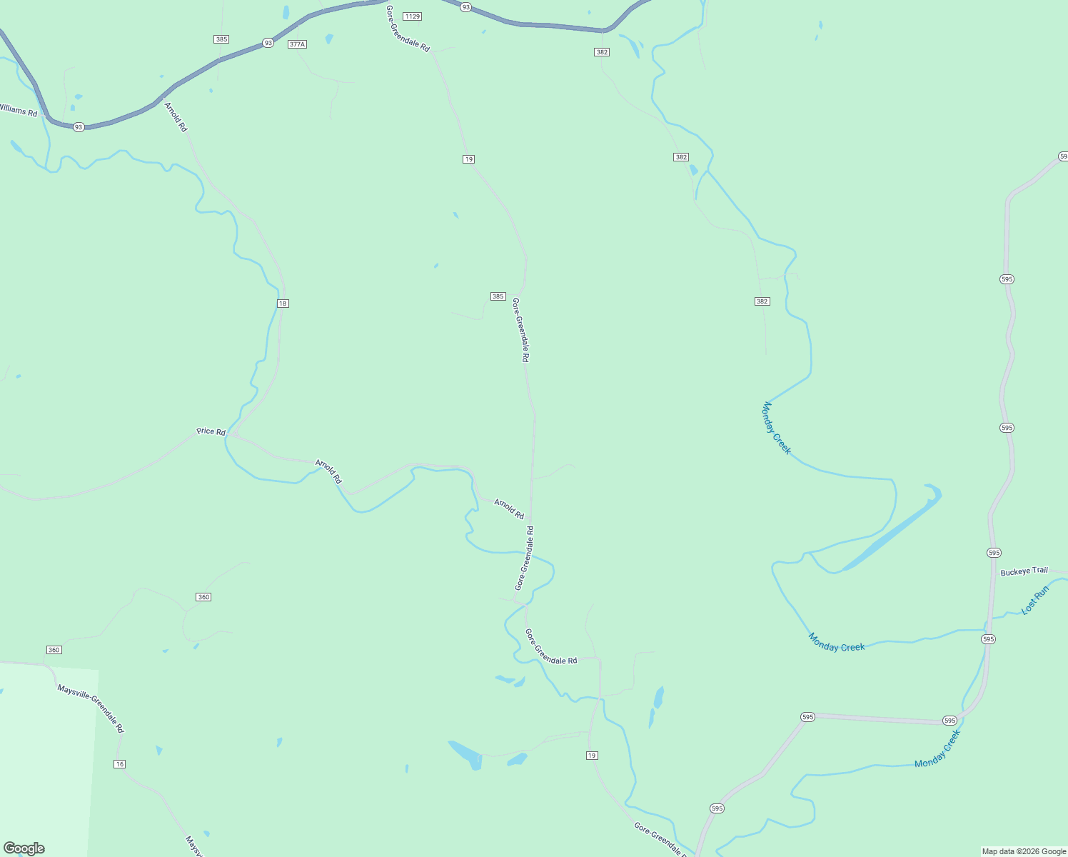 map of restaurants, bars, coffee shops, grocery stores, and more near County Road 19 in Hocking County