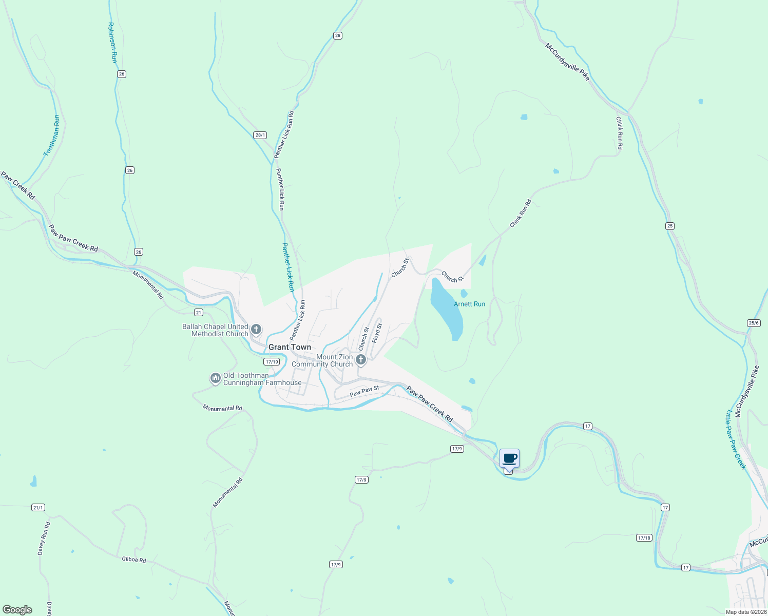 map of restaurants, bars, coffee shops, grocery stores, and more near 370 Church St in Grant Town