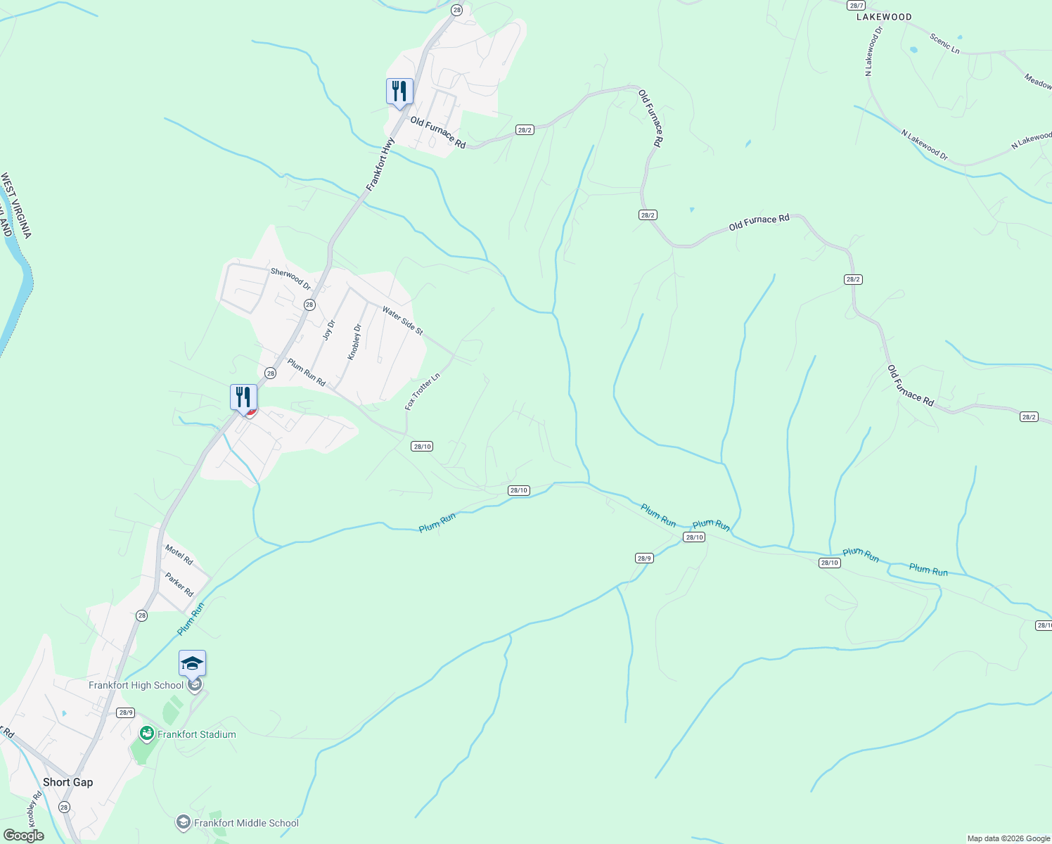 map of restaurants, bars, coffee shops, grocery stores, and more near Ellen Drive in Ridgeley