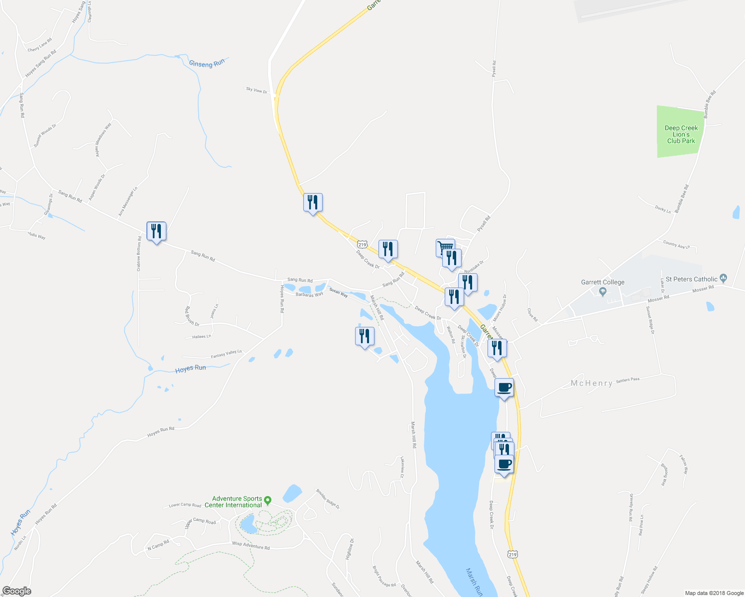 map of restaurants, bars, coffee shops, grocery stores, and more near 7 Marsh Hill Road in McHenry