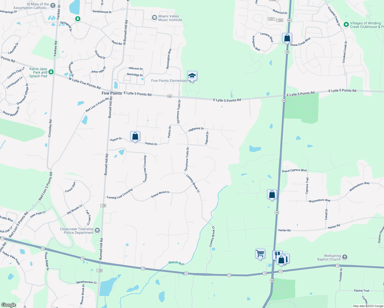 map of restaurants, bars, coffee shops, grocery stores, and more near 8552 Sycamore Trails Dr in Springboro