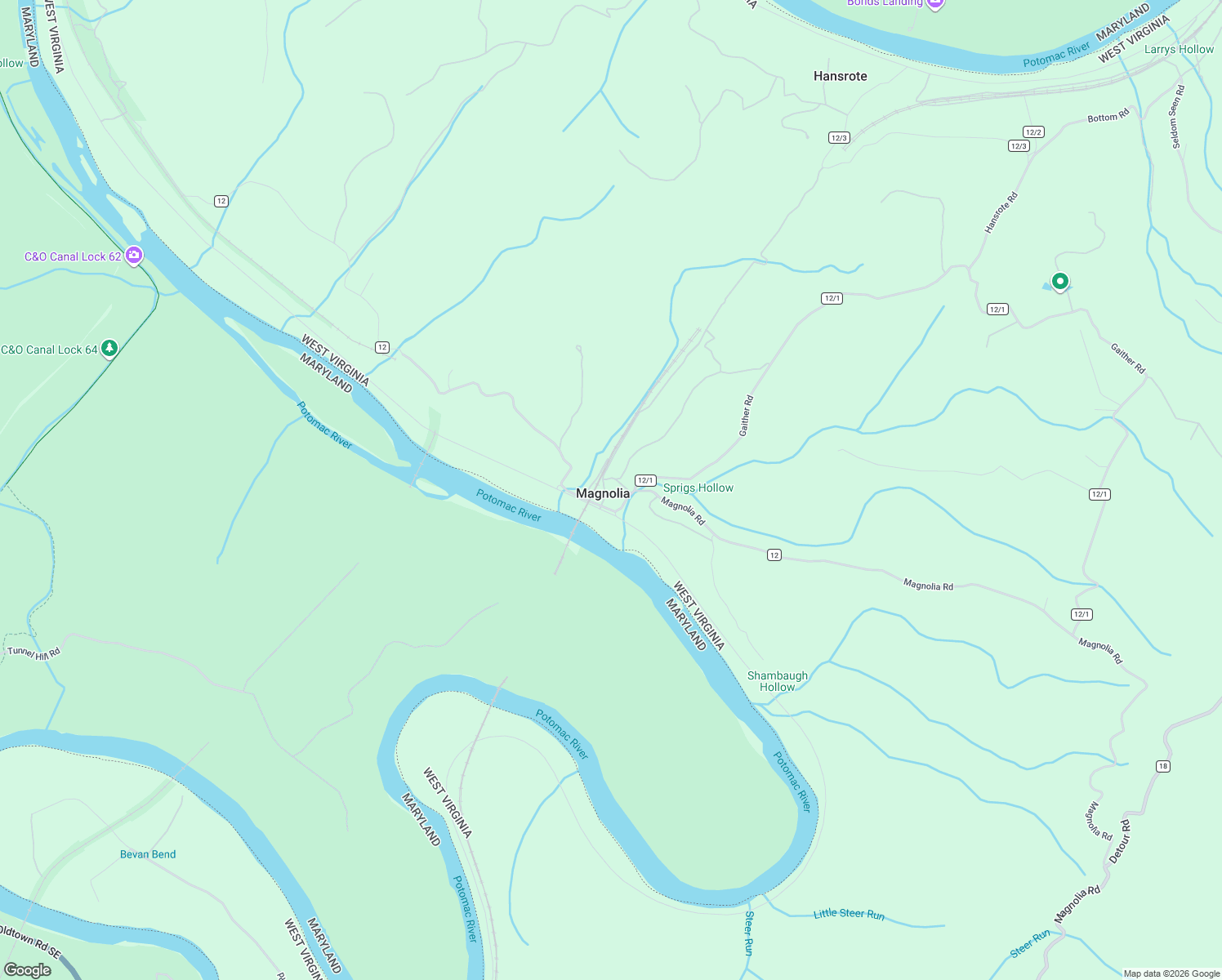 map of restaurants, bars, coffee shops, grocery stores, and more near 6870 Magnolia Road in Great Cacapon