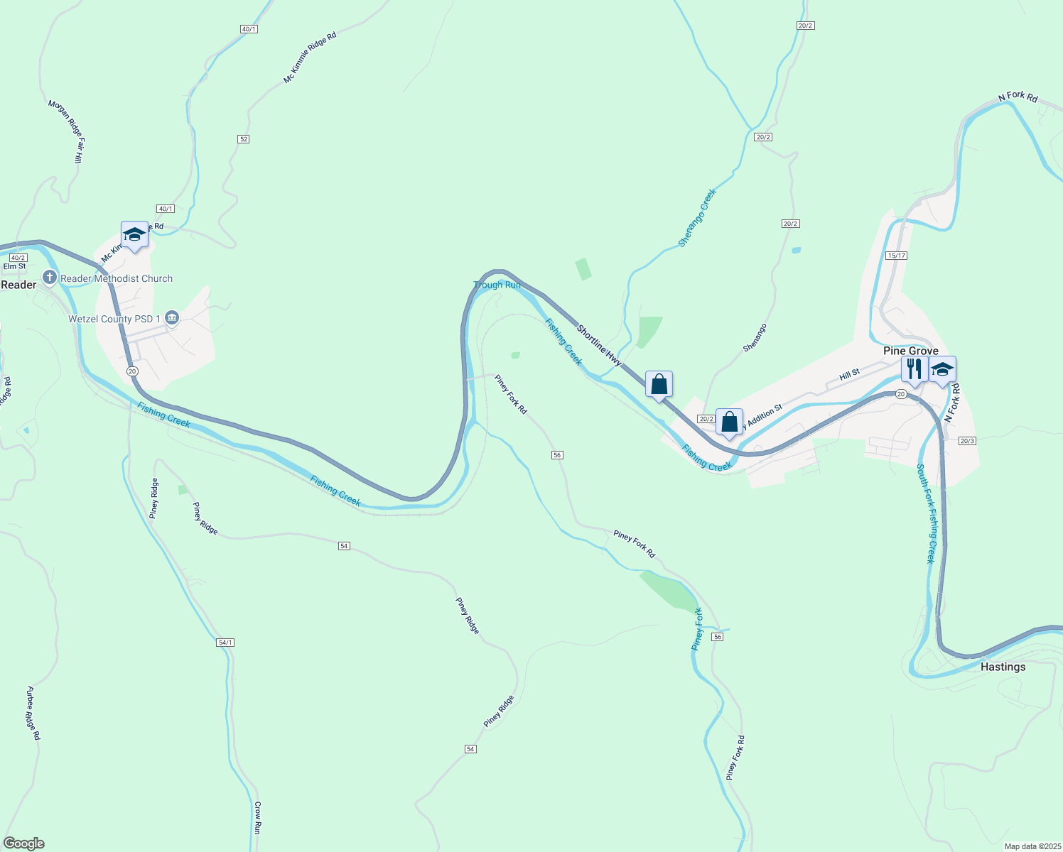 map of restaurants, bars, coffee shops, grocery stores, and more near 302 Piney Fork Road in Pine Grove