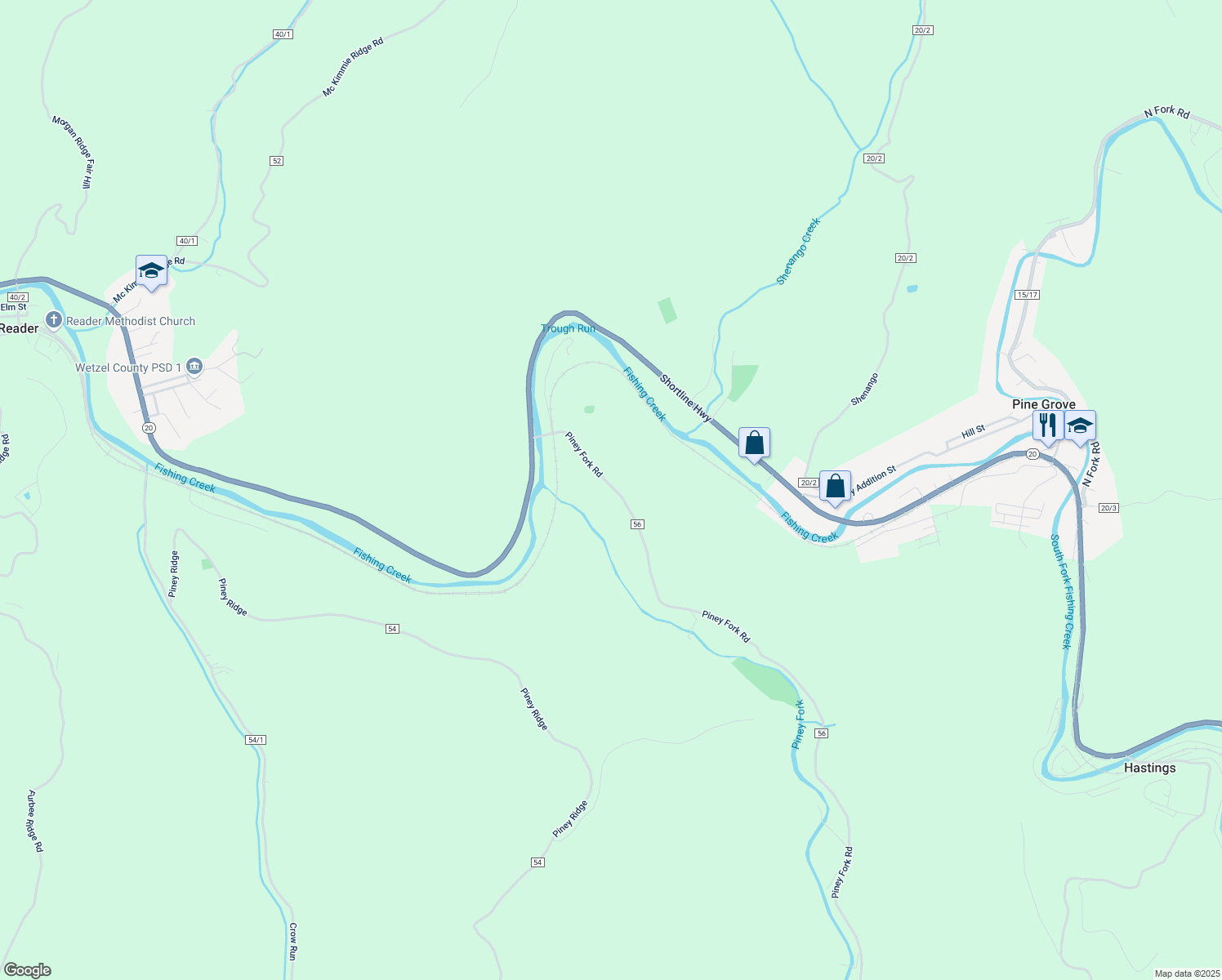 map of restaurants, bars, coffee shops, grocery stores, and more near 302 Piney Fork Road in Pine Grove