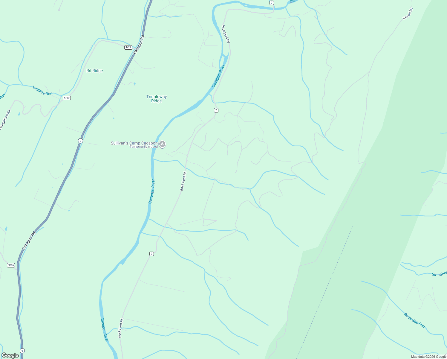 map of restaurants, bars, coffee shops, grocery stores, and more near 333 Rouse Mountain Road in Great Cacapon