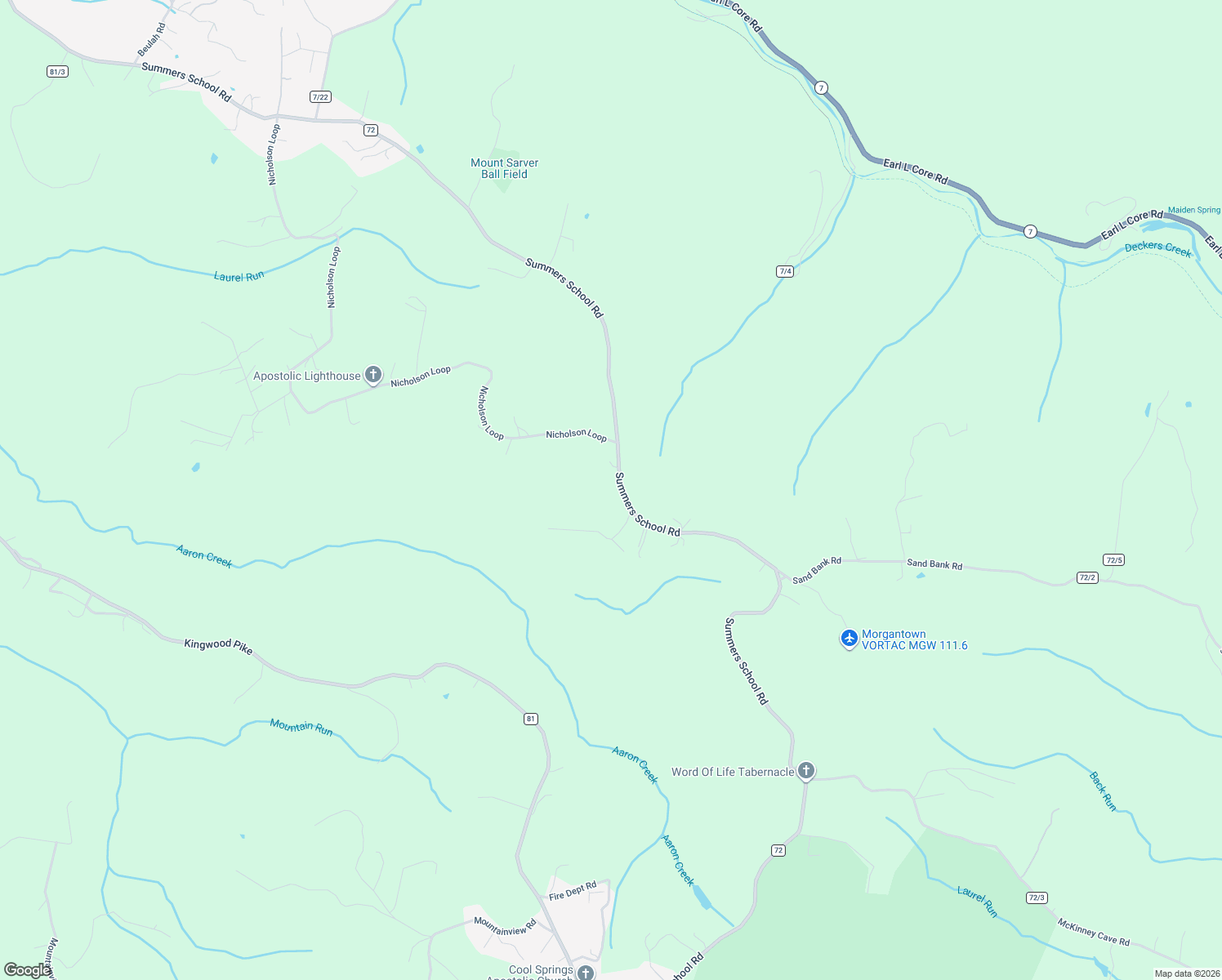 map of restaurants, bars, coffee shops, grocery stores, and more near 2104 Summers School Road in Morgantown