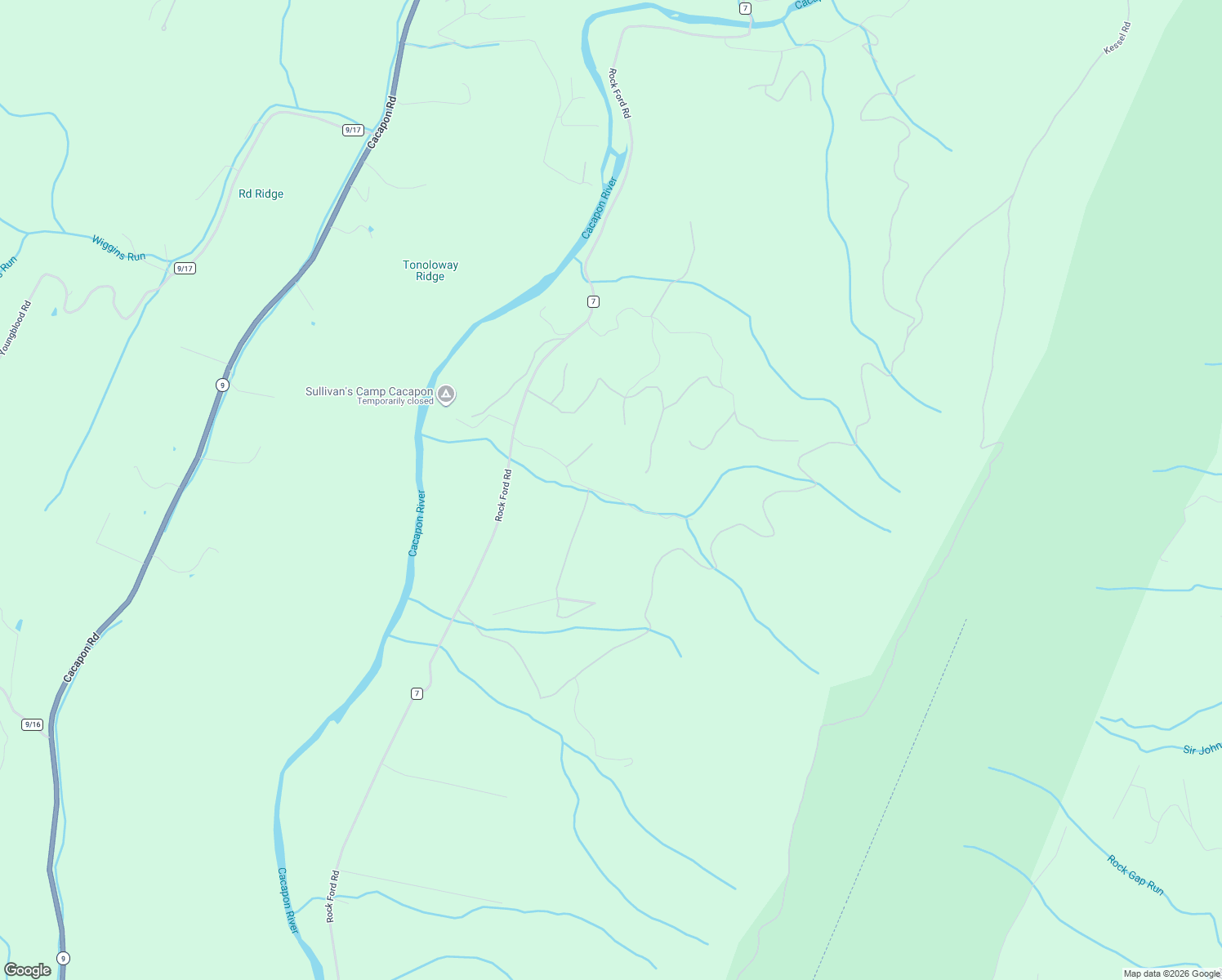 map of restaurants, bars, coffee shops, grocery stores, and more near 333 Rouse Mountain Road in Great Cacapon