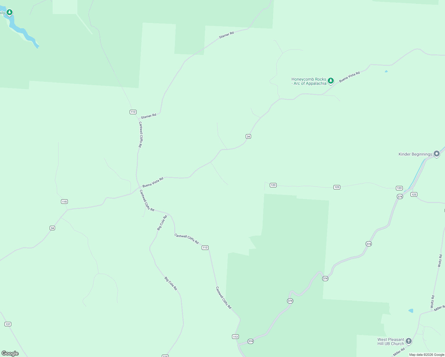 map of restaurants, bars, coffee shops, grocery stores, and more near 23095 Buena Vista Road in Rockbridge