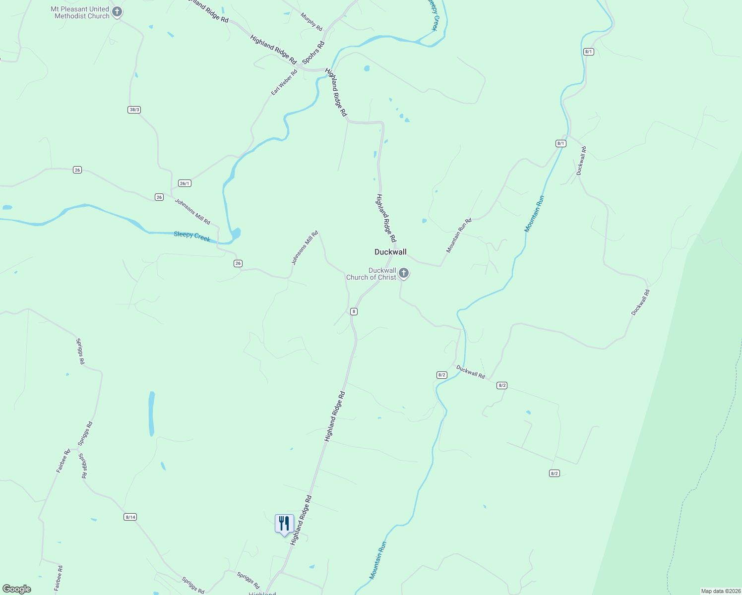 map of restaurants, bars, coffee shops, grocery stores, and more near 2431 Virginia Line-Potomac Road in Berkeley Springs