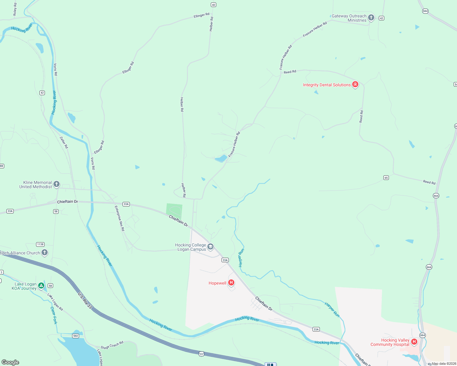 map of restaurants, bars, coffee shops, grocery stores, and more near 11334 Frasure-Helber Road in Logan