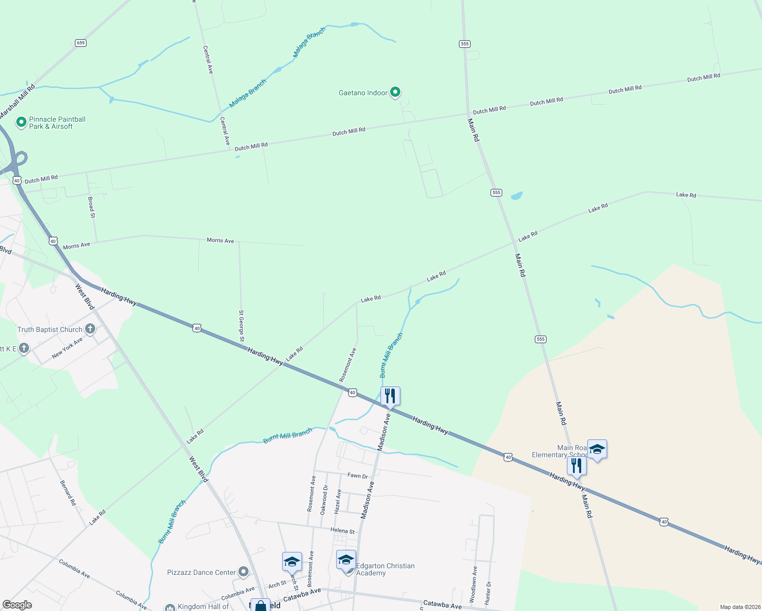 map of restaurants, bars, coffee shops, grocery stores, and more near 5352 Lake Rd in Newfield
