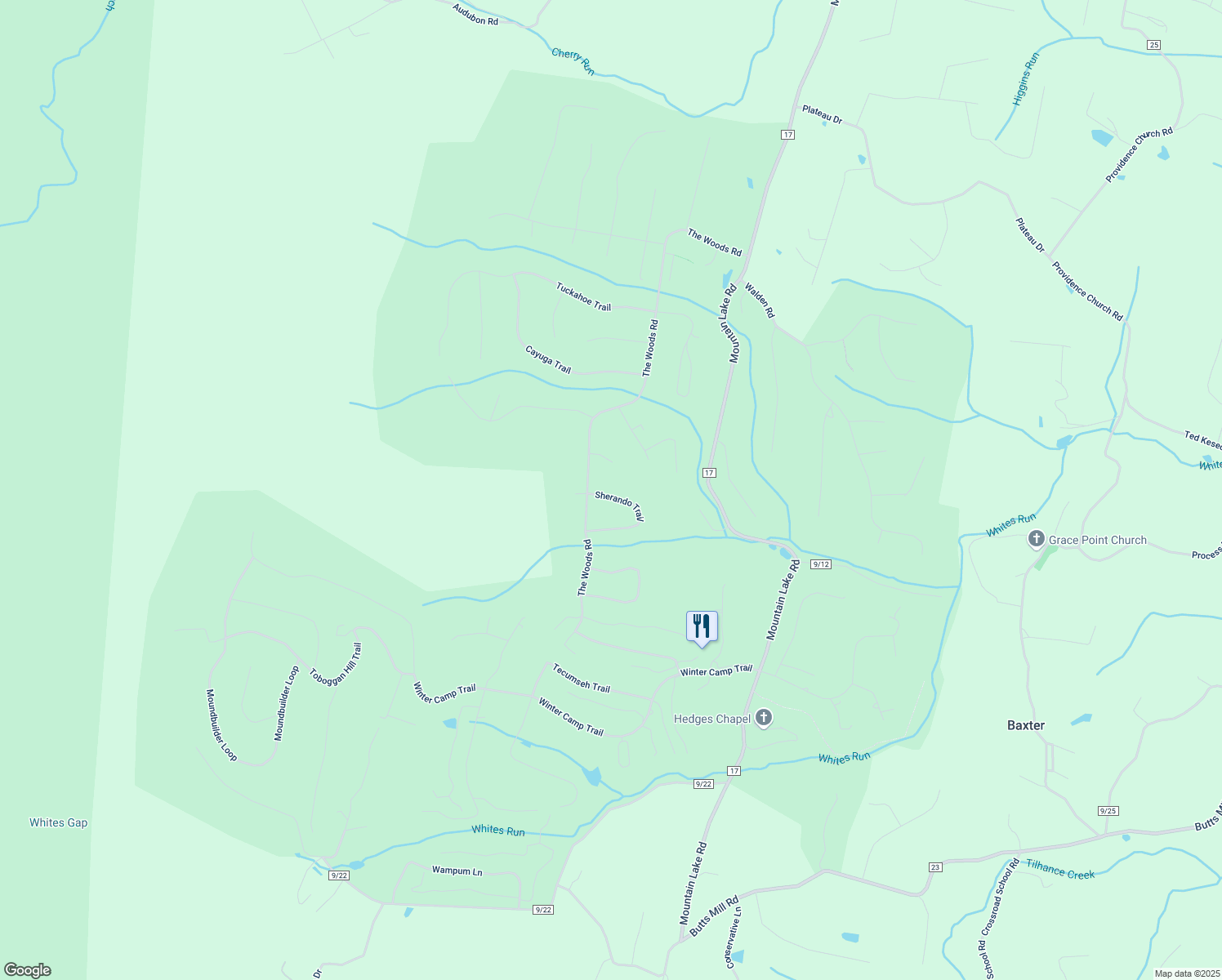 map of restaurants, bars, coffee shops, grocery stores, and more near 79 Sherando Trail in Hedgesville