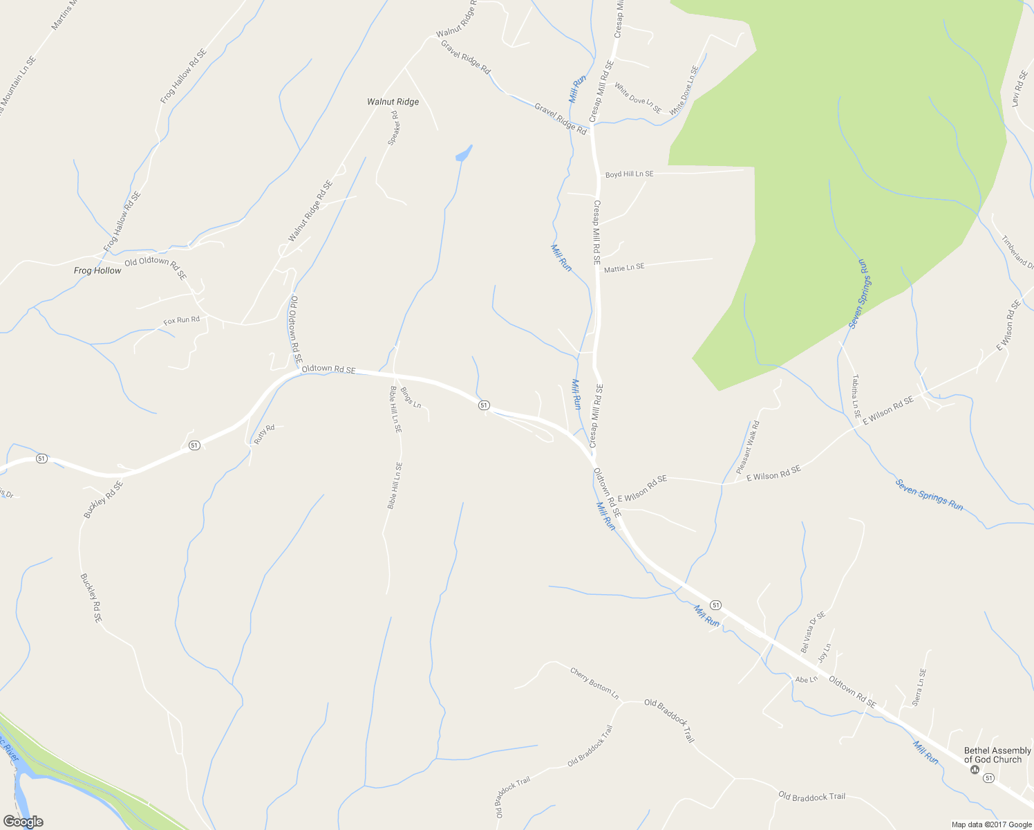 map of restaurants, bars, coffee shops, grocery stores, and more near 16307 Oldtown Road Southeast in Oldtown