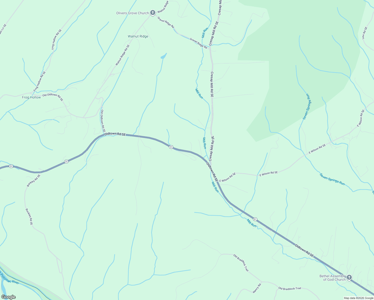 map of restaurants, bars, coffee shops, grocery stores, and more near 16307 Oldtown Road Southeast in Oldtown