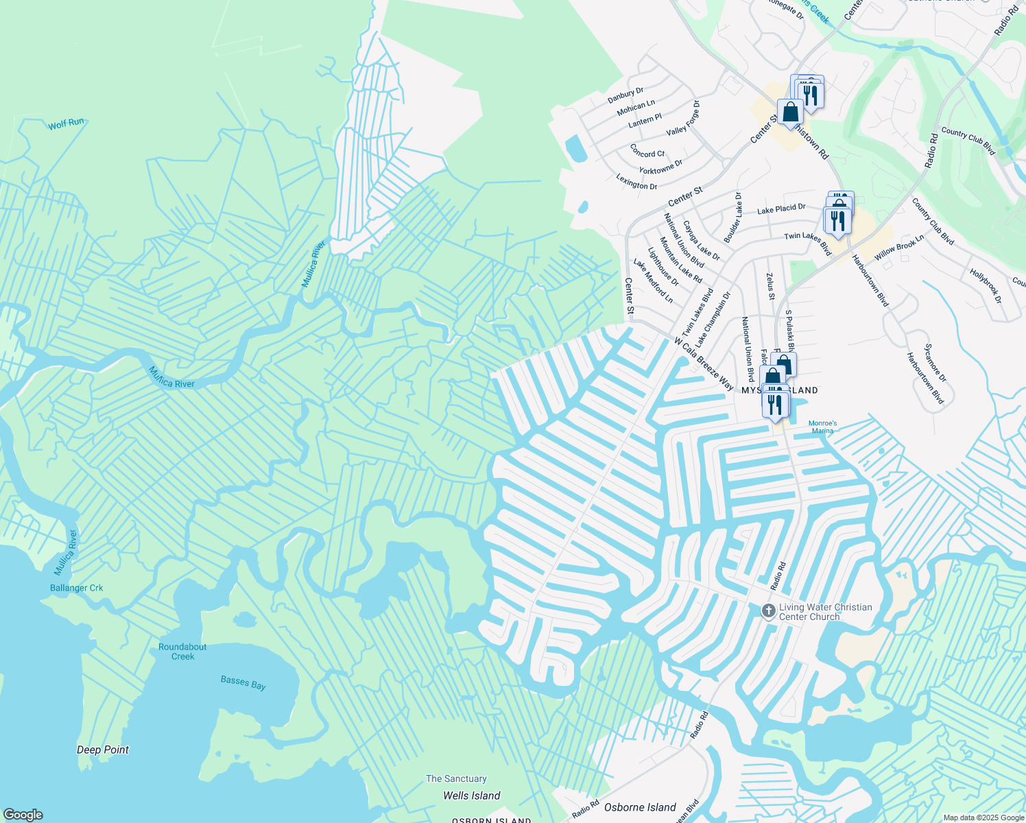 map of restaurants, bars, coffee shops, grocery stores, and more near 30 S Portland Dr in Little Egg Harbor Township