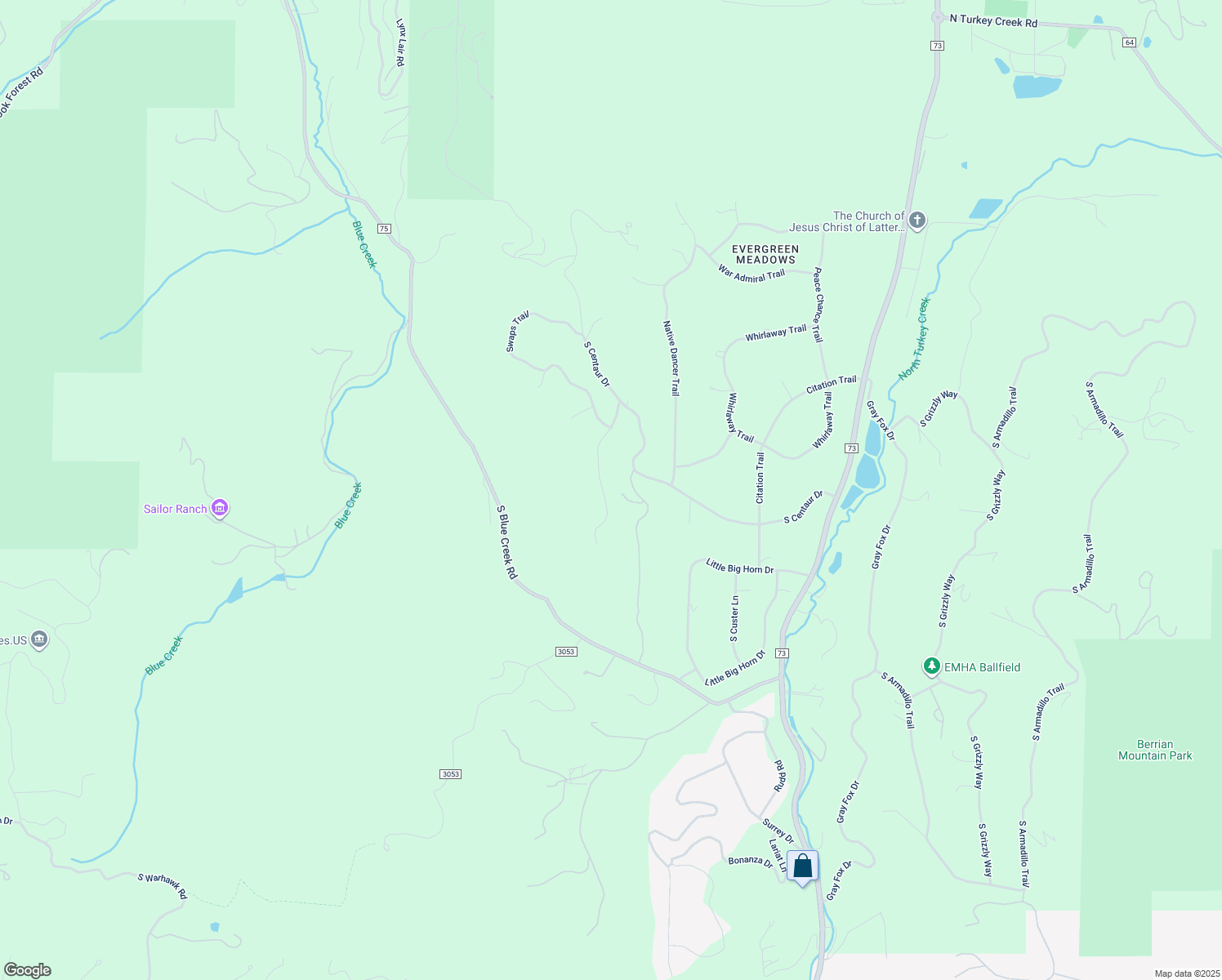 map of restaurants, bars, coffee shops, grocery stores, and more near 8150 Tim Tam Trail in Evergreen