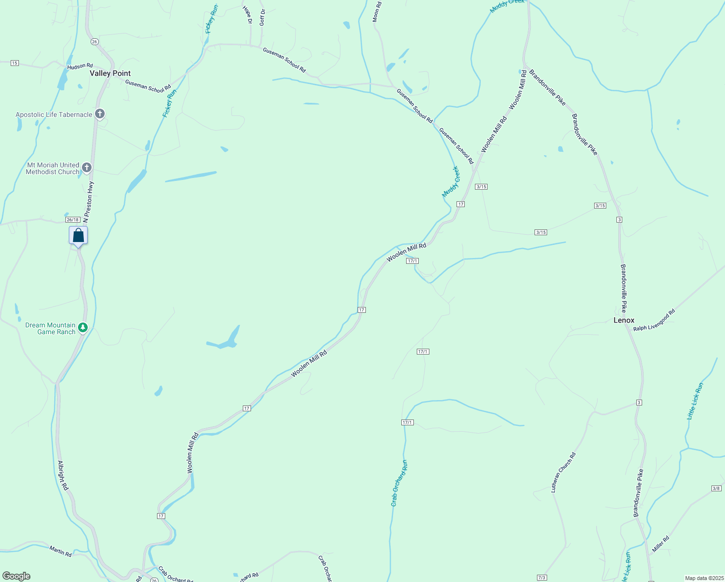 map of restaurants, bars, coffee shops, grocery stores, and more near 1952 Woolen Mills Road in Albright