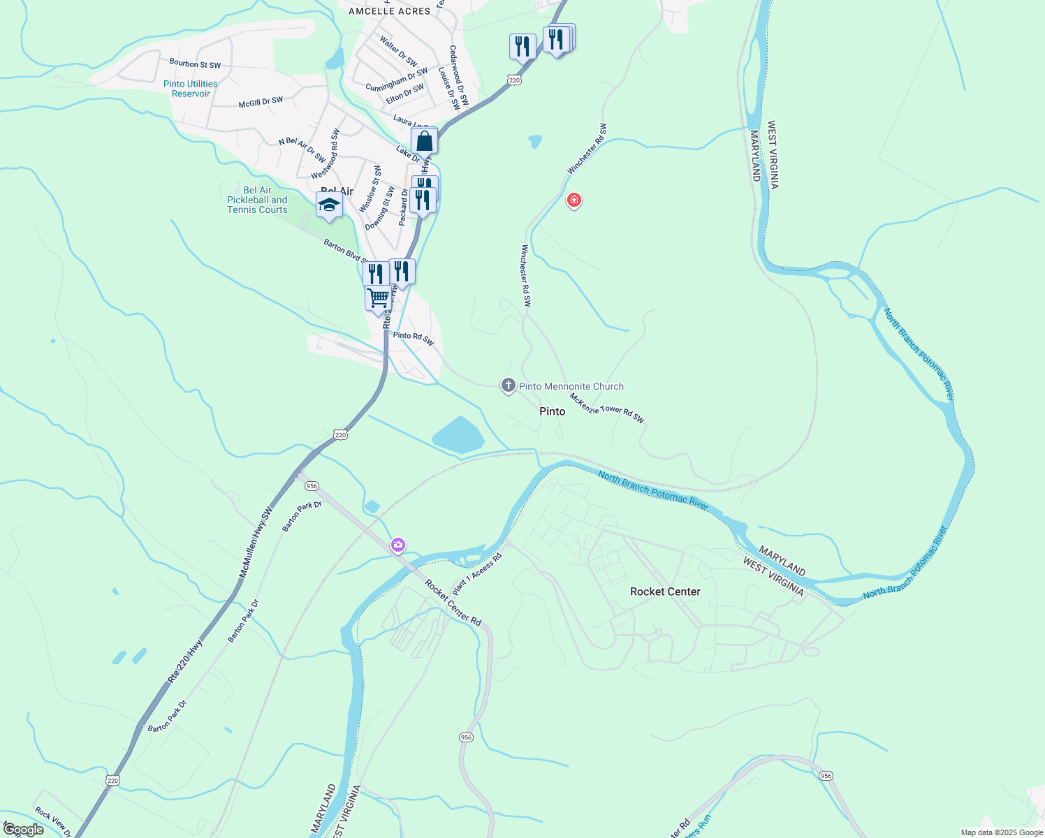 map of restaurants, bars, coffee shops, grocery stores, and more near 13813 Maple Tree Lane Southwest in Cresaptown