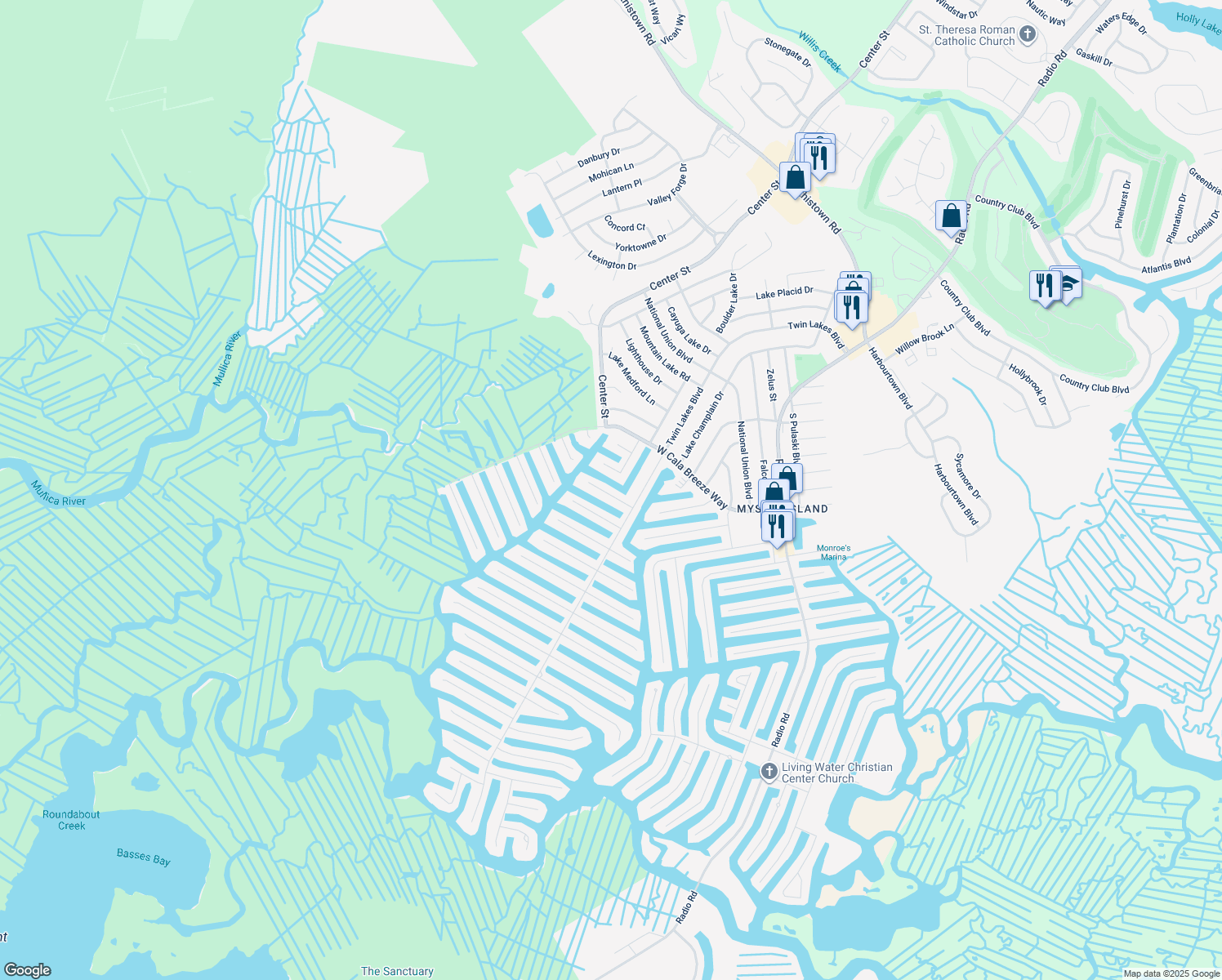 map of restaurants, bars, coffee shops, grocery stores, and more near 14 Cranberry Lake Drive in Little Egg Harbor Township