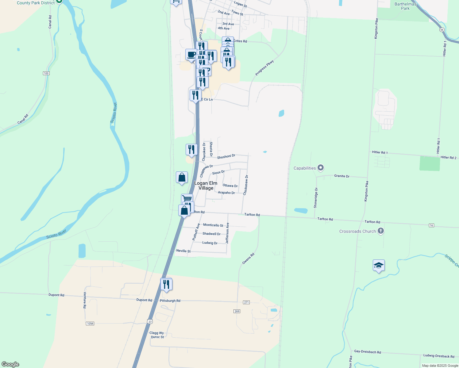 map of restaurants, bars, coffee shops, grocery stores, and more near 2000 Ottawa Dr in Circleville