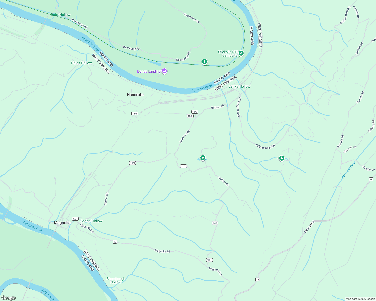 map of restaurants, bars, coffee shops, grocery stores, and more near 1580 Gaither Road in Great Cacapon