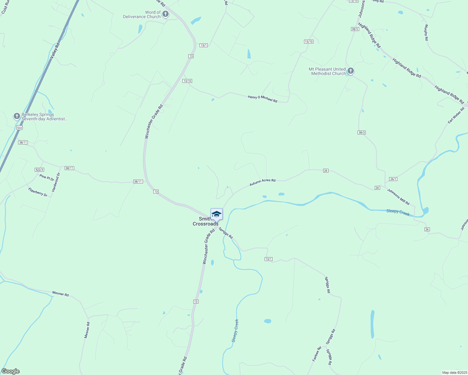 map of restaurants, bars, coffee shops, grocery stores, and more near 30 Edmisten Lane in Berkeley Springs
