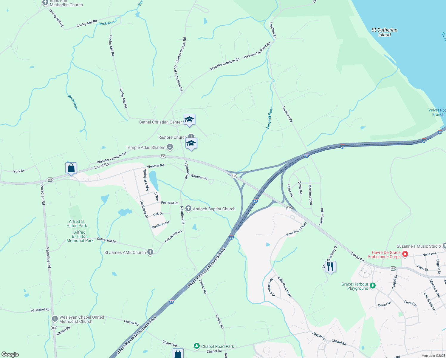 map of restaurants, bars, coffee shops, grocery stores, and more near 4226 Webster Road in Havre de Grace