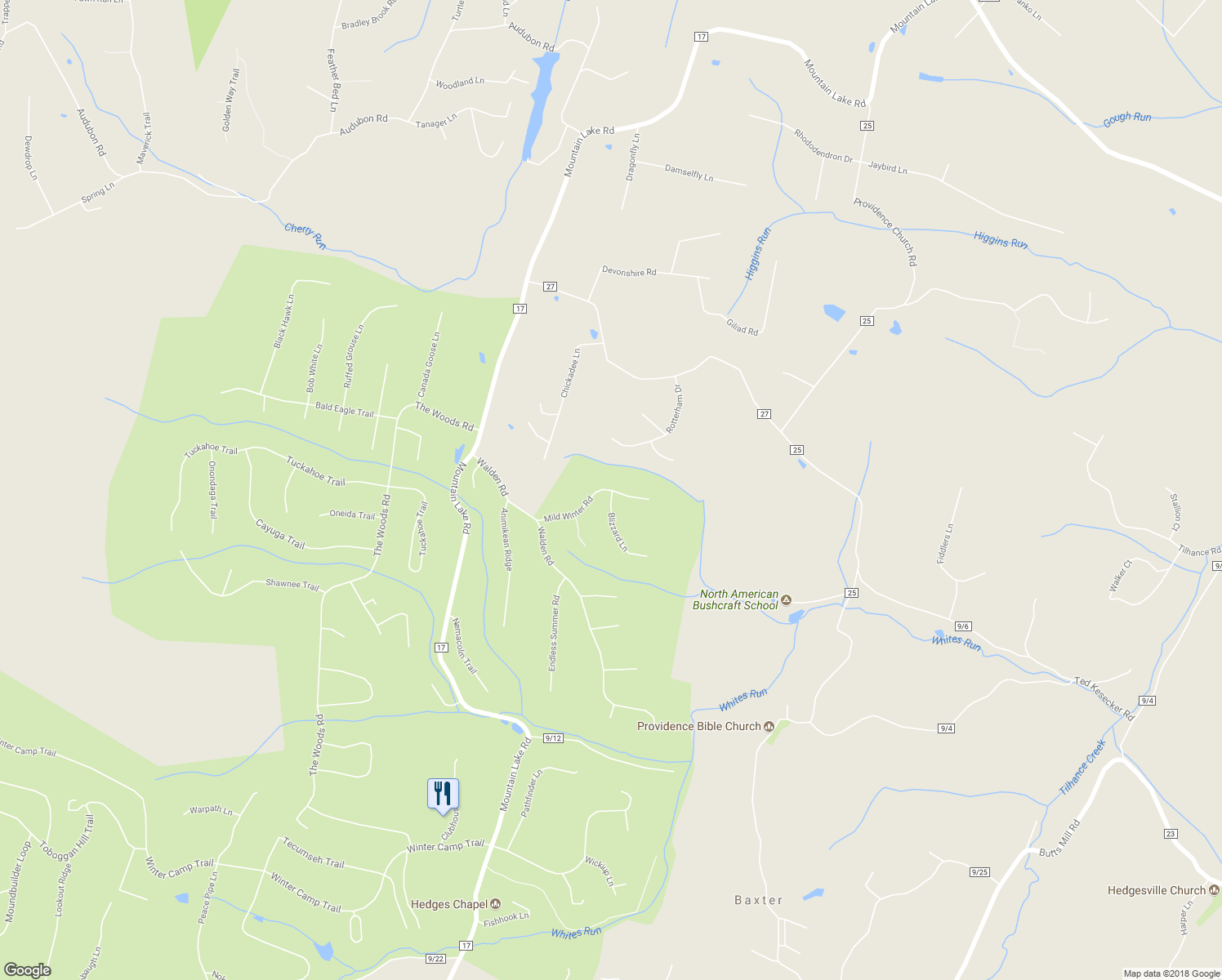 map of restaurants, bars, coffee shops, grocery stores, and more near 32 Winter Road in Hedgesville