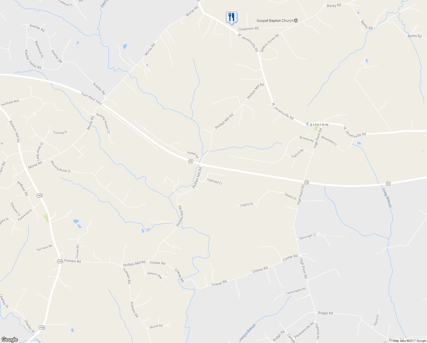 map of restaurants, bars, coffee shops, grocery stores, and more near 2006 Hillcroft Drive in Forest Hill