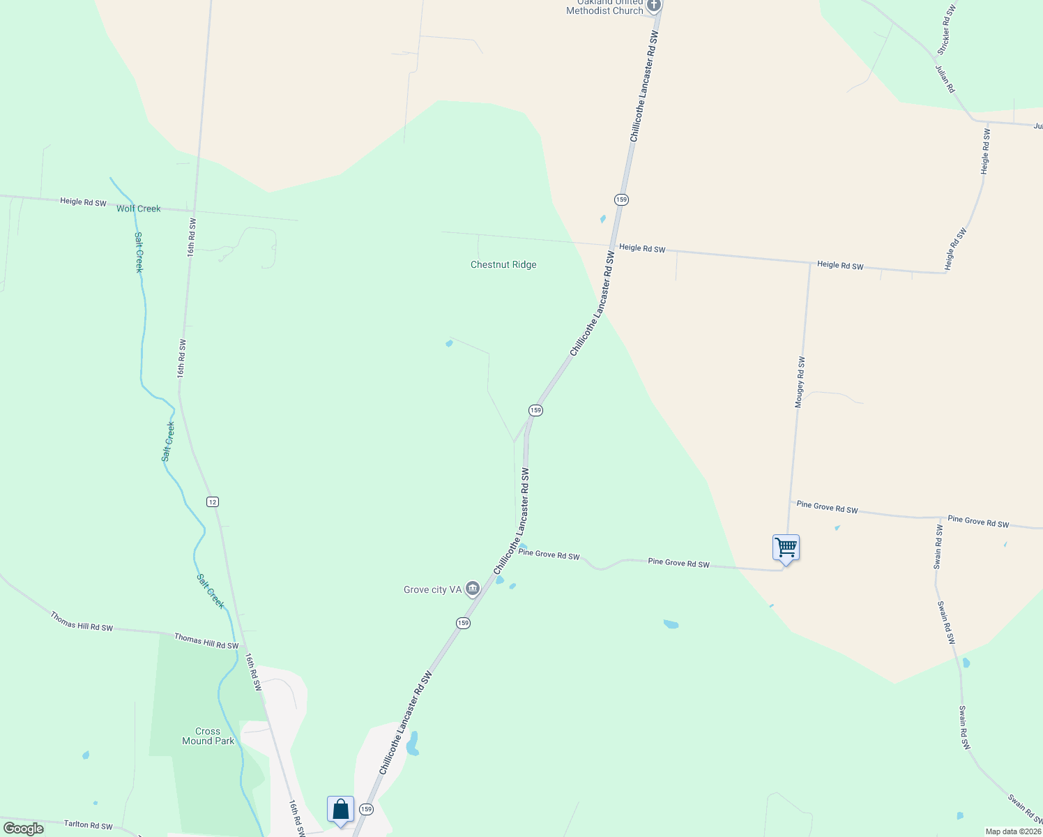 map of restaurants, bars, coffee shops, grocery stores, and more near 10573 Chillicothe Lancaster Road Southwest in Amanda